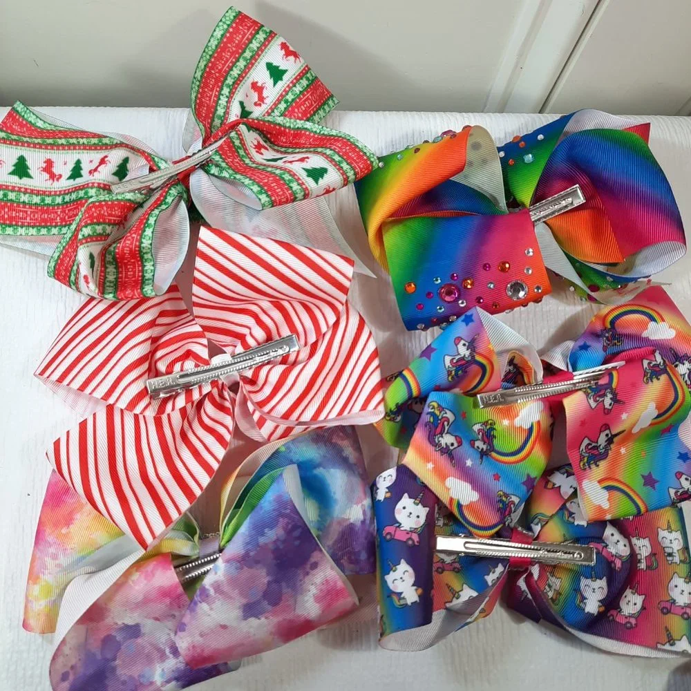 JoJo Siwa bow set of 6 Christmas tie dye cats mermaid unicorns rainbow barrettes